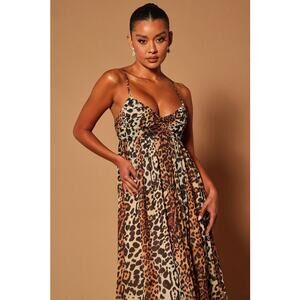 Fashion Nova Luxe NWOT Leopard Animal Print Sleeveless Slip Maxi Dress Size M